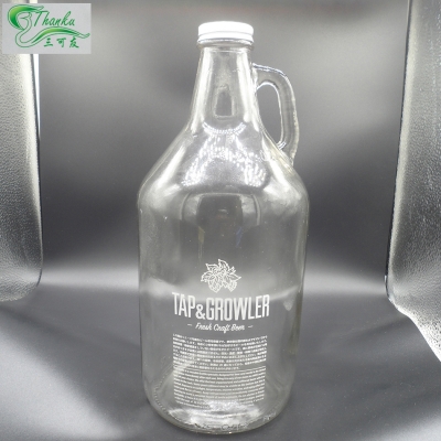 Clear amber Beer growler with screw cap