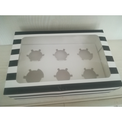 Six black and white stripes cupcake box